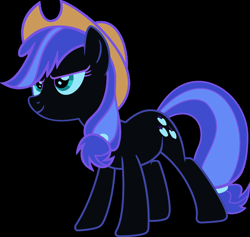 Size: 1920x1822 | Tagged: safe, edit, imported from derpibooru, vector edit, applejack, nightmare moon, earth pony, ponyar fusion, confident, dark background, fusion, nightmare applejack, nightmarified, palette swap, recolor, simple background, smiling, smirk, transparent background, vector