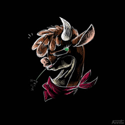 Size: 800x800 | Tagged: safe, artist:annitart, imported from derpibooru, arizona cow, cow, them's fightin' herds, arizona (tfh), black background, bust, community related, doodle, female, looking at you, simple background, solo, straw in mouth