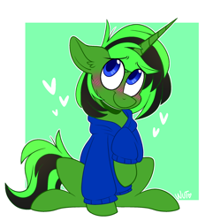 Size: 1792x1792 | Tagged: safe, artist:wutanimations, imported from derpibooru, oc, oc:double jump, pony, unicorn, blushing, clothes, cute, hoodie, male