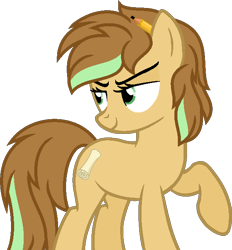 Size: 608x654 | Tagged: safe, artist:pegasski, imported from derpibooru, oc, oc only, earth pony, pony, base used, bedroom eyes, earth pony oc, eyelashes, female, looking back, mare, pencil, raised hoof, simple background, smiling, solo, transparent background