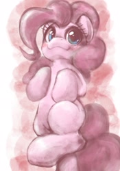 Size: 1430x2048 | Tagged: safe, artist:kurogewapony, imported from derpibooru, pinkie pie, earth pony, pony, blushing, cute, diapinkes, lying, simple background, smiling