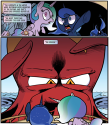 Size: 922x1049 | Tagged: safe, artist:akeemroberts, idw, imported from derpibooru, princess celestia, princess luna, kraken, spoiler:comic, spoiler:comic98, season 10, younger