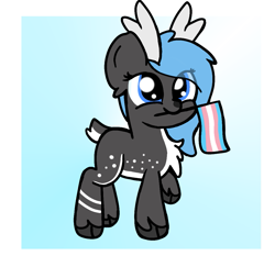 Size: 1065x1034 | Tagged: safe, artist:two2sleepy, imported from derpibooru, oc, oc only, oc:nappy, deer, deer pony, original species, pony, antlers, chest fluff, female, mouth hold, pride, pride flag, solo, trans female, transgender, transgender pride flag