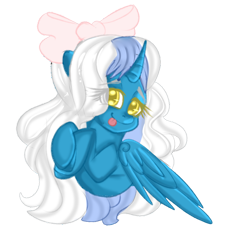 Size: 1024x1024 | Tagged: safe, artist:sakimiaji, imported from derpibooru, oc, oc:fleurbelle, alicorn, adorabelle, alicorn oc, bow, cute, female, hair bow, horn, mare, ocbetes, simple background, tongue out, transparent background, wings, yellow eyes