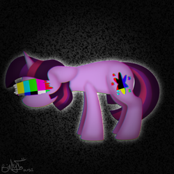 Size: 1000x1000 | Tagged: safe, artist:binkyt11, derpibooru exclusive, imported from derpibooru, twilight sparkle, pony, unicorn, atg 2021, chromatic aberration, eyestrain warning, female, mare, natg 2021, newbie artist training grounds, signature, solo, static, unicorn twilight