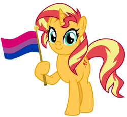 Size: 1024x943 | Tagged: safe, artist:emeraldblast63, imported from derpibooru, sunset shimmer, pony, unicorn, bi sunset, bisexual, bisexual pride flag, female, mare, mouthpiece, pride, pride flag, pride month, simple background, solo, sunset shimmer is bisexual, transparent background