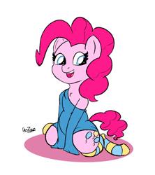 Size: 2162x2435 | Tagged: safe, artist:datzigga, imported from derpibooru, pinkie pie, earth pony, pony, belly, clothes, cute, diapinkes, high res, human shoulders, off shoulder, socks, solo