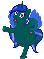 Size: 892x1200 | Tagged: safe, artist:soobel, imported from derpibooru, oc, oc:dusklight blossom, alicorn, atg 2021, fat, natg 2021, open mouth, standing, standing on one leg