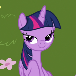 Size: 1080x1080 | Tagged: safe, imported from derpibooru, screencap, twilight sparkle, alicorn, pony, fame and misfortune, season 7, cropped, female, lidded eyes, mare, smiling, solo, twilight sparkle (alicorn)