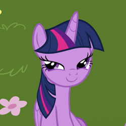 Size: 1080x1080 | Tagged: safe, imported from derpibooru, screencap, twilight sparkle, alicorn, pony, fame and misfortune, season 7, cropped, cute, female, lidded eyes, mare, smiling, smug, smuglight sparkle, solo, twiabetes, twilight sparkle (alicorn)