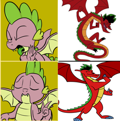 Size: 1350x1365 | Tagged: safe, artist:pony-berserker edits, edit, imported from derpibooru, spike, dragon, american dragon jake long, hotline bling, jake long, male, meme, winged spike, wings