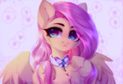 Size: 2512x1711 | Tagged: safe, artist:shenki, artist:tomness, imported from derpibooru, fluttershy, pegasus, pony, chest fluff, choker, collar, cute, daaaaaaaaaaaw, female, flutterpet, high res, leash, mare, pet play, shyabetes, simple background, solo