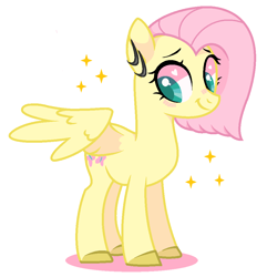 Size: 960x996 | Tagged: safe, artist:therissinghoothoot, imported from derpibooru, fluttershy, pegasus, pony, alternate hairstyle, blushing, cute, daaaaaaaaaaaw, ear piercing, earring, female, heart eyes, jewelry, mare, no tail, piercing, short mane, shyabetes, simple background, solo, white background, wingding eyes