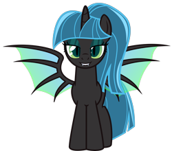 Size: 6099x5367 | Tagged: safe, artist:severity-gray, derpibooru exclusive, imported from derpibooru, twilight sparkle, alicorn, changeling, hybrid, absurd resolution, alternate hairstyle, changeling hybrid, changelingified, eyeshadow, fangs, female, grin, lidded eyes, looking at you, makeup, mare, show accurate, simple background, smiling, solo, species swap, spread wings, transformation, transparent background, twilight sparkle (alicorn), twiling, wings
