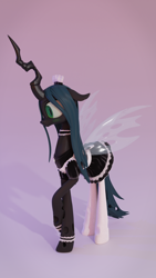 Size: 2160x3840 | Tagged: safe, artist:dieanondie, imported from derpibooru, imported from ponybooru, queen chrysalis, changeling, changeling queen, pony, 3d, blender, clothes, female, high res, maid, solo