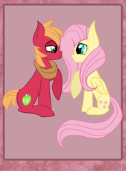 Size: 3192x4333 | Tagged: safe, artist:xxfallenambitionxx, imported from derpibooru, big macintosh, fluttershy, earth pony, pegasus, pony, bedroom eyes, cropped, female, fluttermac, high res, looking at each other, male, mare, raised hoof, shipping, sitting, stallion, straight