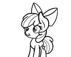Size: 2048x1638 | Tagged: safe, artist:ewoudcponies, imported from derpibooru, apple bloom, earth pony, pony, adorabloom, black and white, blank flank, cute, derp, derp face, female, filly, grayscale, lineart, monochrome, puckered lips, sketch, smol, solo