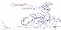 Size: 2048x1024 | Tagged: safe, artist:dilarus, imported from ponybooru, gilda, rainbow dash, griffon, pegasus, dialogue, rainbow dash is not amused, unamused