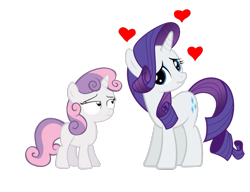 Size: 1300x1000 | Tagged: safe, imported from derpibooru, rarity, sweetie belle, pony, unicorn, affection, blank flank, duo, female, scrunchy face, siblings, simple background, sisters, white background