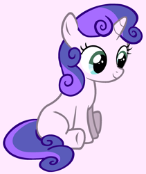 Size: 1500x1775 | Tagged: safe, artist:katielinda45, imported from derpibooru, sweetie belle, pony, unicorn, female, filly, g1, g4, g4 style, pink background, simple background, sitting