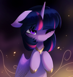 Size: 2129x2233 | Tagged: safe, artist:empress-twilight, imported from derpibooru, twilight sparkle, alicorn, pony, cute, digital art, female, high res, hooves to the chest, i can't believe it's not magnaluna, jewelry, mare, one eye closed, regalia, solo, twiabetes, twilight sparkle (alicorn)