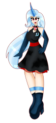 Size: 1280x2810 | Tagged: safe, artist:dazzlingmimi, artist:eeveeglaceon, imported from derpibooru, trixie, human, alicorn amulet, clothes, dress, evening gloves, female, gloves, horn, horned humanization, humanized, long gloves, simple background, solo, transparent background