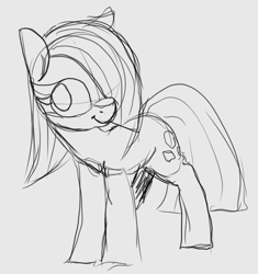 Size: 782x832 | Tagged: safe, artist:lockheart, imported from derpibooru, marble pie, earth pony, pony, cute, female, gray background, hair over one eye, marblebetes, mare, monochrome, simple background, sketch, solo