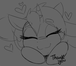 Size: 986x854 | Tagged: safe, artist:lockheart, imported from derpibooru, lyra heartstrings, pony, unicorn, cute, eyes closed, female, floating heart, gray background, heart, lyrabetes, mare, monochrome, simple background, sketch, solo