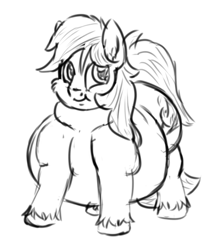 Size: 400x450 | Tagged: safe, artist:jailriot, imported from derpibooru, oc, oc only, oc:cottonwood kindle, earth pony, pony, belly, big belly, bingo wings, cheek fluff, double chin, ear fluff, fat, fat fetish, fetish, grayscale, looking at you, male, monochrome, obese, simple background, sketch, smiling, smiling at you, solo, stallion, unshorn fetlocks, white background