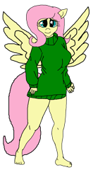 Size: 1209x2296 | Tagged: safe, artist:alvaxerox, imported from derpibooru, fluttershy, anthro, pegasus, plantigrade anthro, barefoot, breasts, busty fluttershy, clothes, feet, simple background, solo, spread wings, sweater, sweatershy, transparent background, turtleneck, wings