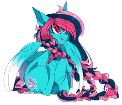 Size: 2647x2266 | Tagged: safe, artist:mediasmile666, imported from derpibooru, oc, oc only, oc:layta rc, pegasus, pony, art trade, braid, colored wings, colored wingtips, cutie mark, eye clipping through hair, female, gradient wings, high res, mare, sidemouth, simple background, sitting, smiling, solo, speedpaint available, tongue out, transparent background, wings