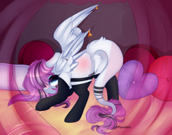 Size: 2800x2200 | Tagged: safe, artist:2pandita, imported from derpibooru, oc, oc only, pegasus, pony, augmented tail, butt, clothes, face down ass up, featureless crotch, female, high res, mare, plot, presenting, socks, solo