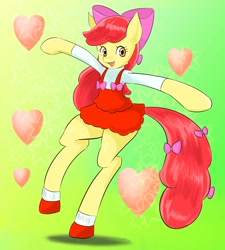 Size: 1800x2000 | Tagged: safe, artist:uguisunokoe1919, imported from derpibooru, apple bloom, earth pony, semi-anthro, clothes, female, filly, open mouth, open smile, smiling, solo