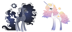 Size: 3445x1541 | Tagged: safe, artist:xxcheerupxxx, imported from derpibooru, princess celestia, princess luna, pegasus, unicorn, alternate design, amputee, race swap, simple background, transparent background