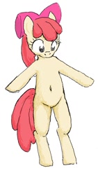 Size: 471x835 | Tagged: safe, artist:seidouryu, imported from derpibooru, apple bloom, earth pony, pony, apple bloom's bow, belly button, bipedal, bow, female, filly, hair bow, solo