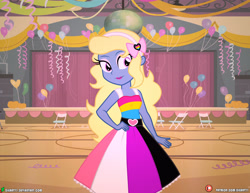 Size: 4000x3090 | Tagged: safe, artist:dieart77, imported from derpibooru, oc, oc:azure/sapphire, equestria girls, crossdressing, femboy, genderfluid pride flag, makeup, male, pansexual pride flag, pride, pride dress, pride flag, pride month