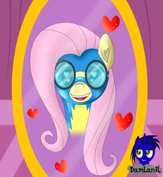 Size: 3840x4154 | Tagged: safe, alternate version, artist:damlanil, imported from derpibooru, fluttershy, pegasus, pony, blushing, carousel boutique, catsuit, clothes, cute, female, happy, heart, heart eyes, latex, latex suit, looking at you, mare, mirror, open mouth, rubber, shine, shiny, shyabetes, simple background, smiling, solo, suit, uniform, vector, wingding eyes, wings, wonderbolts, wonderbolts uniform, wondershy