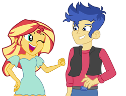 Size: 2002x1519 | Tagged: safe, artist:gmaplay, imported from derpibooru, flash sentry, sunset shimmer, equestria girls, female, flashimmer, grin, looking at each other, male, one eye closed, open mouth, open smile, shipping, simple background, smiling, solo, straight, transparent background, wink