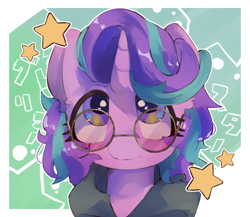 Size: 1310x1138 | Tagged: safe, artist:lexiedraw, imported from derpibooru, starlight glimmer, pony, unicorn, alternate hairstyle, bust, cute, dork, female, glasses, mare, solo, stars