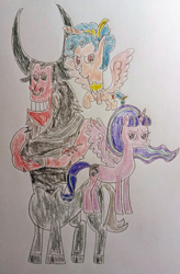 Size: 411x625 | Tagged: safe, artist:wudaiblackhole95, imported from derpibooru, cozy glow, lord tirek, starlight glimmer, traditional art