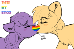 Size: 3000x2000 | Tagged: safe, artist:etoz, imported from derpibooru, oc, pony, advertisement, auction, auction open, blushing, commission, generic pony, high res, kissing, lgbt, pride, pride flag, pride month, sketch, ych example, ych sketch, your character here, your character here auction