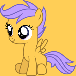 Size: 1920x1926 | Tagged: safe, artist:katielinda45, imported from derpibooru, scootaloo, pegasus, pony, female, filly, g1, g4, g4 style, orange background, simple background, sitting