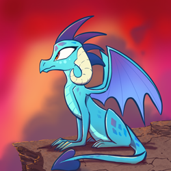 Size: 2048x2048 | Tagged: safe, artist:pfeffaroo, imported from derpibooru, princess ember, dragon, dragoness, female, high res, sitting, solo, wings, zoomorphic