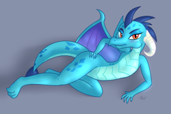 Size: 1500x1000 | Tagged: safe, artist:zekromlover, imported from derpibooru, princess ember, dragon, beautiful, beautisexy, dragoness, draw me like one of your french girls, female, gray background, seductive, seductive look, seductive pose, sexy, simple background, solo, sultry pose