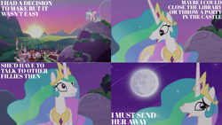 Size: 1280x720 | Tagged: safe, edit, edited screencap, editor:quoterific, imported from derpibooru, screencap, princess celestia, alicorn, pony, celestial advice, season 7, crown, crying, female, jewelry, mare, night, open mouth, regalia, solo, spread wings, wings