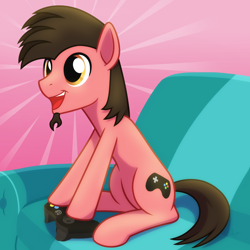 Size: 2048x2048 | Tagged: safe, artist:whitequartztheartist, imported from derpibooru, oc, oc only, oc:ace play, earth pony, pony, controller, couch, facial hair, goatee, high res, male, playing, sitting, solo, stallion, video game