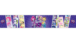 Size: 2048x1152 | Tagged: safe, imported from derpibooru, applejack, fluttershy, pinkie pie, rainbow dash, rarity, sci-twi, twilight sparkle, equestria girls, equestria girls (movie), doll, equestria girls logo, equestria girls minis, female, humane five, humane six, my little pony logo, official, pony history, toy, youtube banner