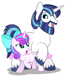 Size: 1600x1839 | Tagged: safe, artist:aleximusprime, imported from derpibooru, princess flurry heart, shining armor, alicorn, pony, unicorn, beard, bow, cute, facial hair, father and child, father and daughter, father's day, female, filly, filly flurry heart, hair bow, happy, male, simple background, stallion, transparent background