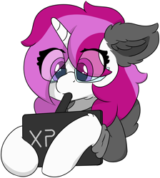 Size: 4548x5067 | Tagged: safe, artist:skylarpalette, imported from derpibooru, oc, oc only, oc:skylar palette, pony, unicorn, absurd resolution, bust, cheek fluff, clothes, concentrating, cute, drawing, drawing tablet, ear fluff, eye clipping through hair, female, fluffy, focused, glasses, hoodie, hoof fluff, horn, mare, mouth hold, simple background, simple shading, solo, stylus, transparent background, unicorn oc