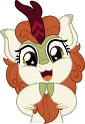 Size: 3431x5000 | Tagged: safe, artist:jhayarr23, imported from derpibooru, autumn blaze, kirin, :3, absurd resolution, awwtumn blaze, commission, commissioner:raritybro, cute, daaaaaaaaaaaw, female, fingers together, goody greeting meme, hooves together, looking at you, nya, open mouth, open smile, simple background, smiling, smiling at you, solo, starry eyes, transparent background, weapons-grade cute, wingding eyes, ych result